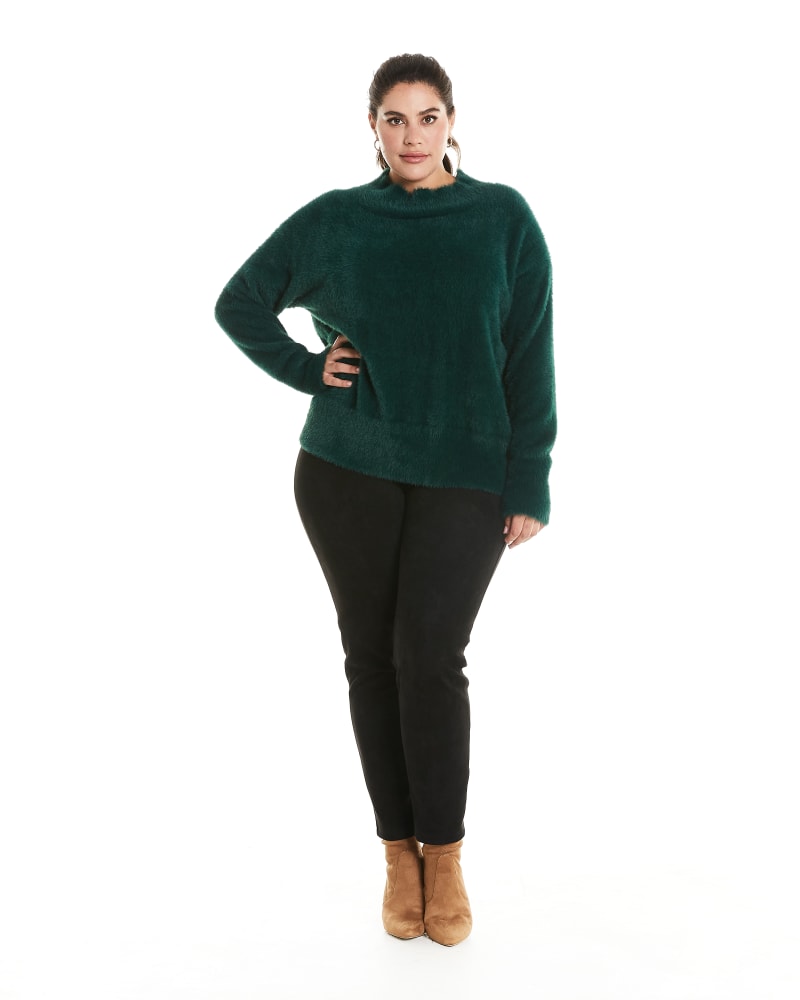 Front of a model wearing a size 1X Charlie Mock Neck Sweater in Emerald by Estelle. | dia_product_style_image_id:234981